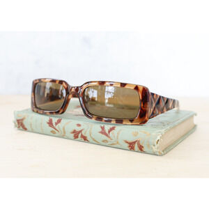 Vintage Y2K Rectangular Sunglasses 2000s Brown Tone NOS 90s Grunge Streetwear